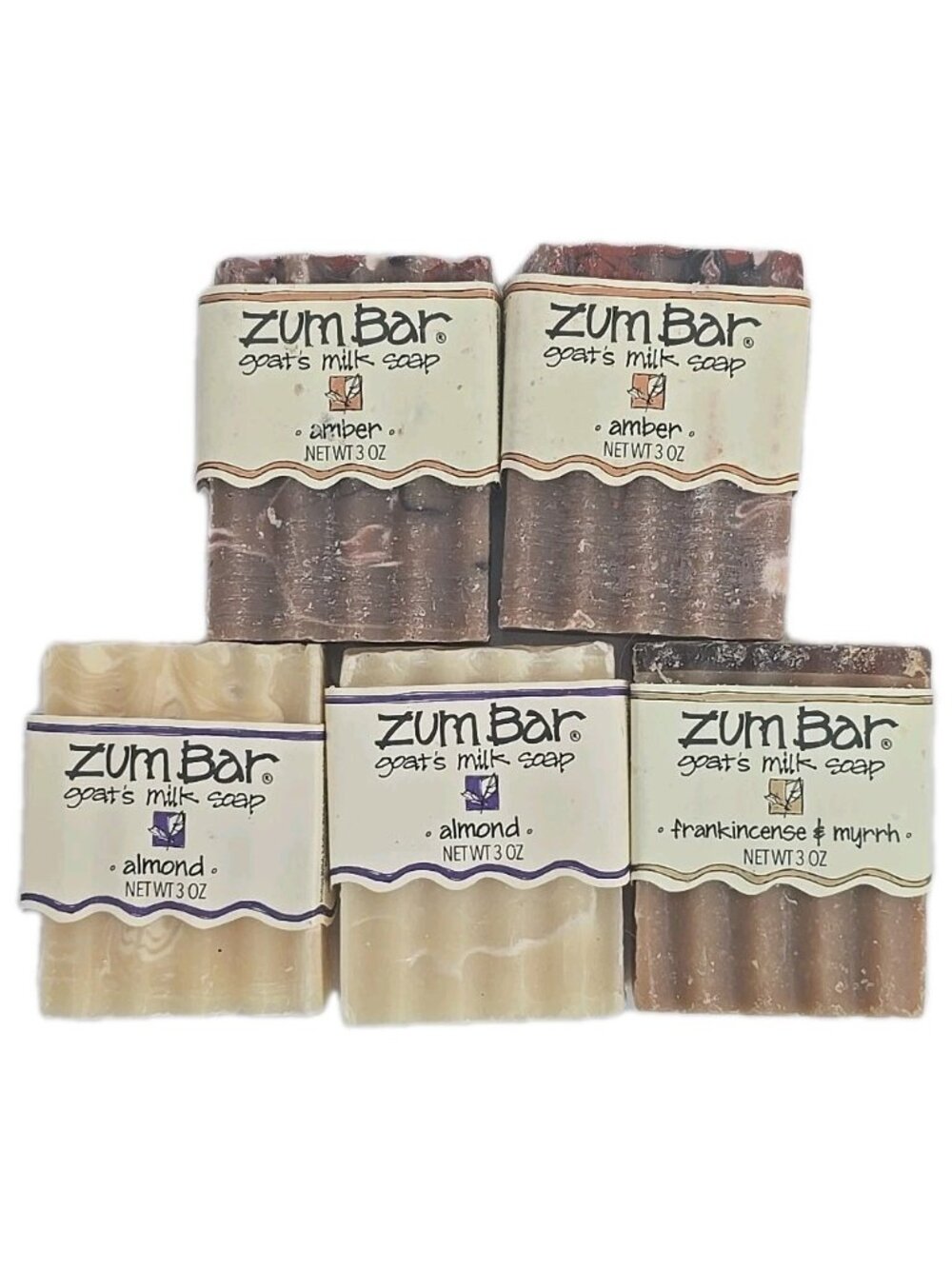 5-PACK Zum Goat's Milk Soap Bar Almond Amber Frankincense & Myrrh 3 oz New
